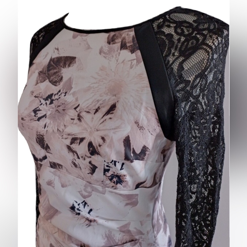 Karen Millen Black Lace long sleeve floral pencil midi dress - Picture 12 of 14
